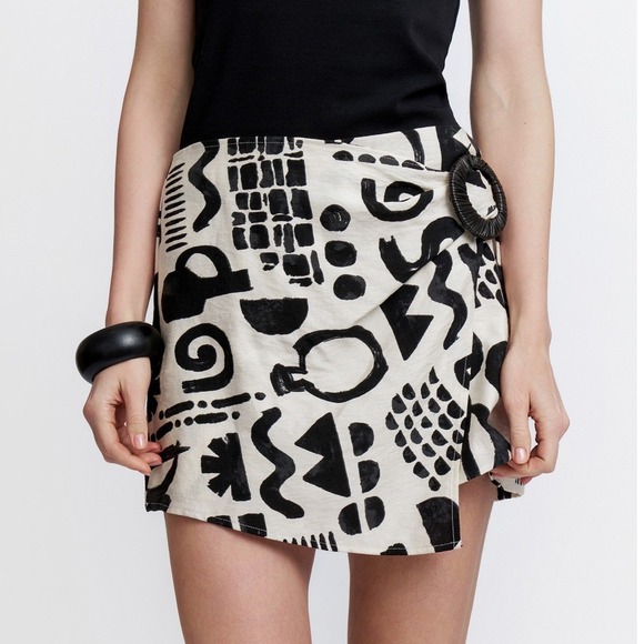 Zara Pants - Zara Abstract Wrap Mini Skort Linen Blend Italian European Summer Vacation L